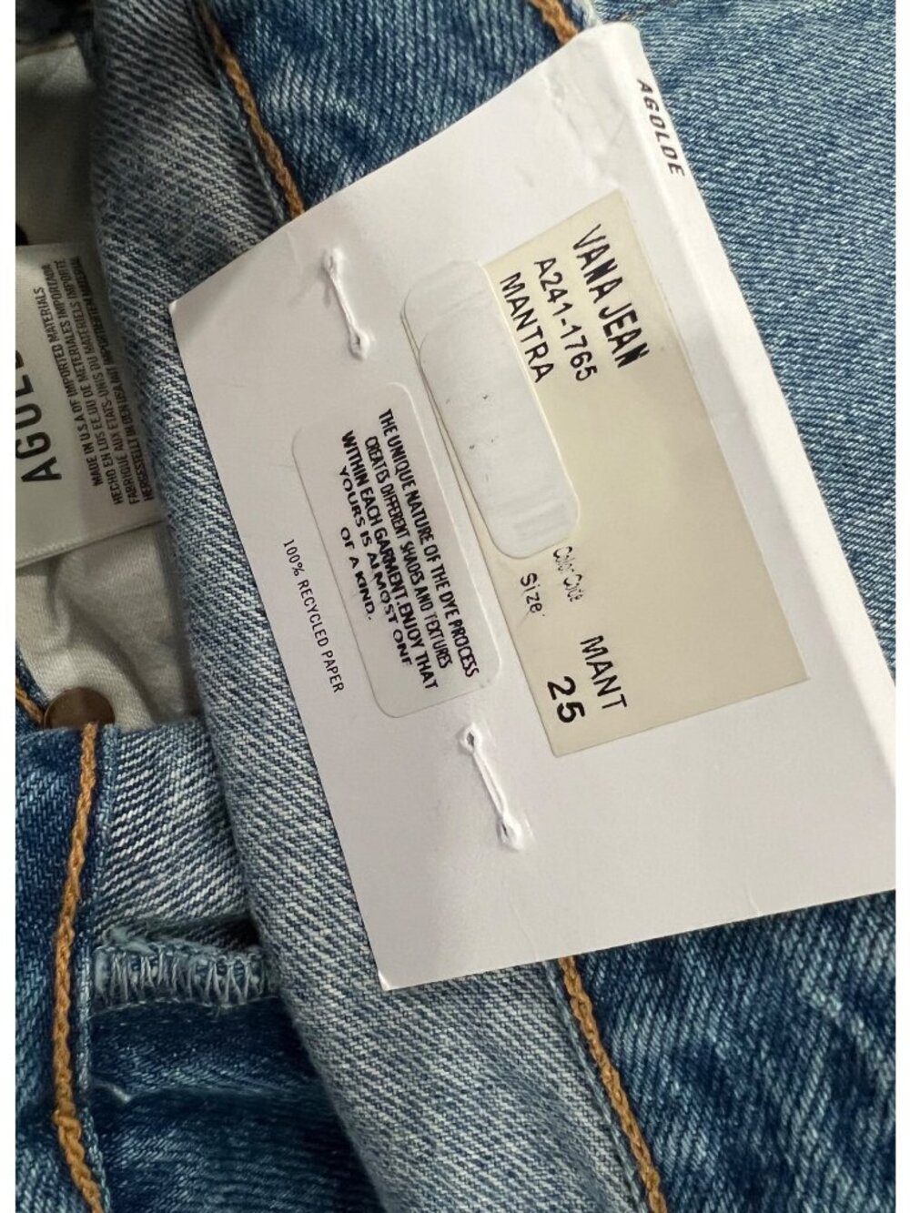 NWT Agolde Vana Criss Cross Fold Straight Leg Jeans Size 25 in Mantra Blue - Picture 7 of 7